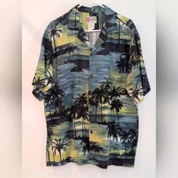 Vintage Hilo Hattie Hawaiian Shirt XL Blue Floral Cotton Aloha Made In USA 90s - Picture 3 of 7